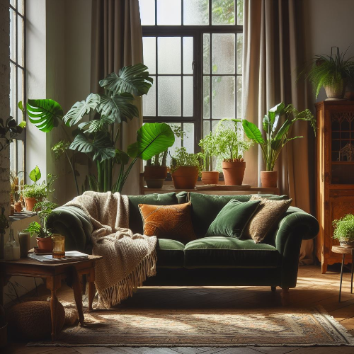 Olive Green Velvet Sofa